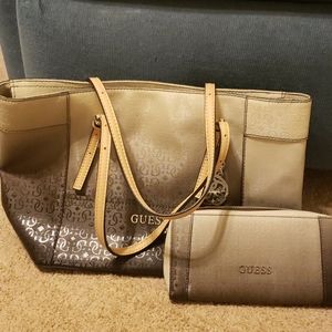 Guess tote with matching zip around wallet